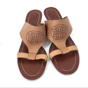 Tory Burch Leather Perforated Wedge Sandals 6.5
